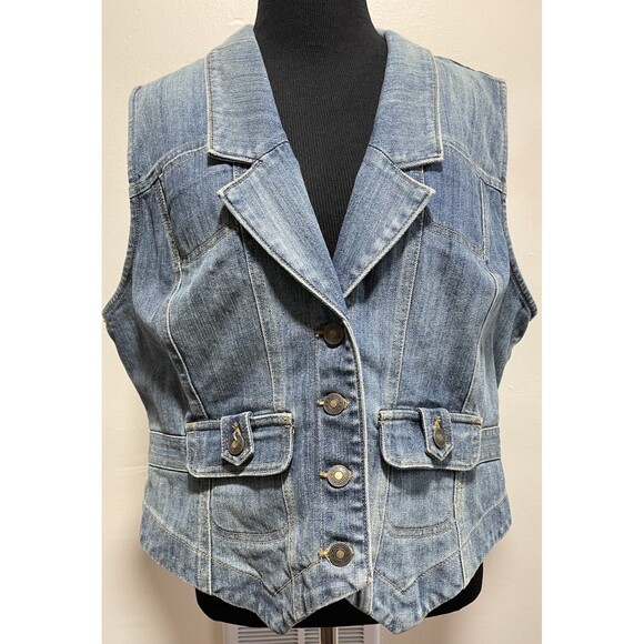 INC International Concepts Biker Vest Size XL Blue Jean Jacket Sleeveless Moto - Picture 1 of 8
